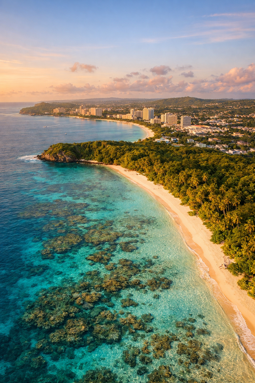 Aerial view of Pacific island coastline representing MBN's expansion to Guam